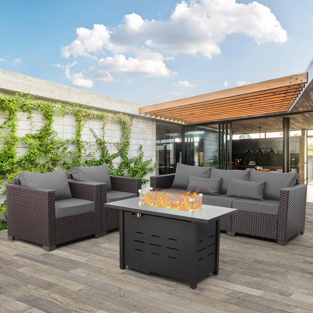 4-Piece Outdoor Wicker Furniture Set with Fire Pit Table D476