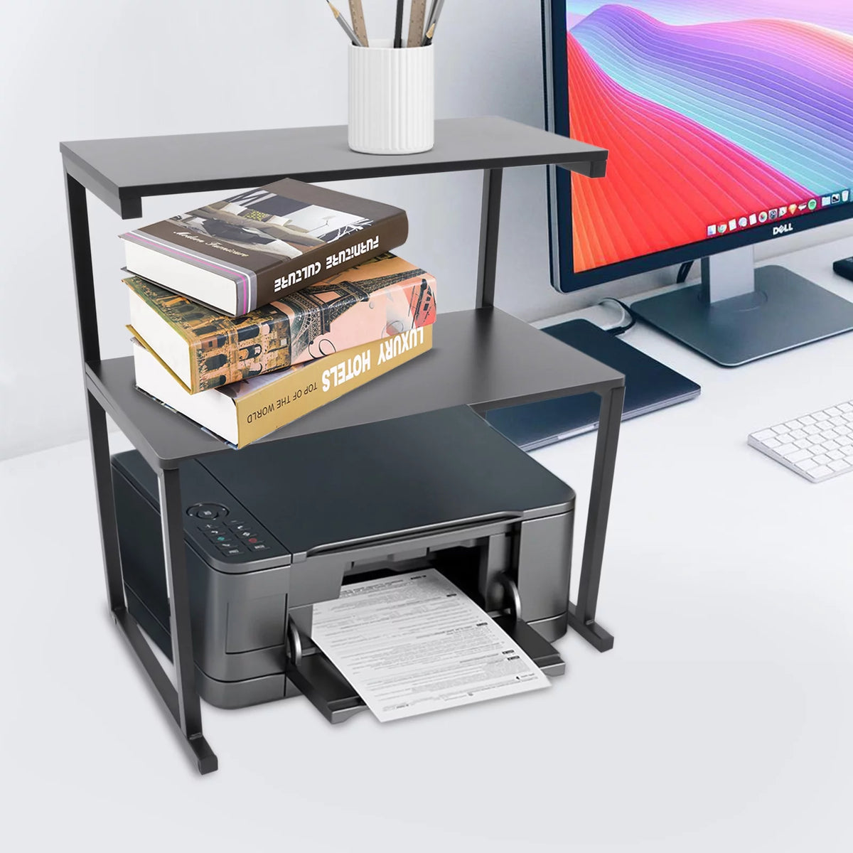 3-Tier Printer Stand Black Desk Shelves Q833336