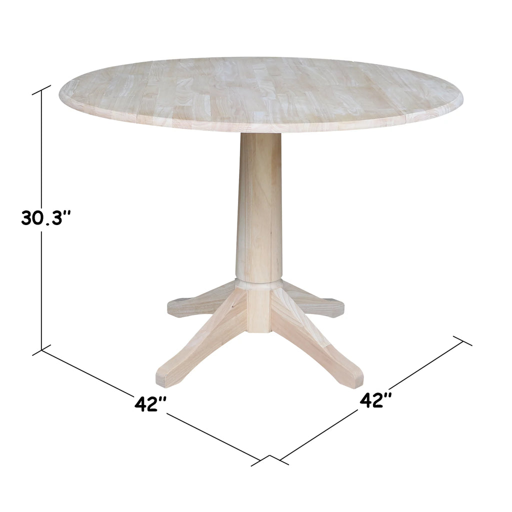 42" Round Solid Wood Dual Drop Leaf Pedestal Table R71045