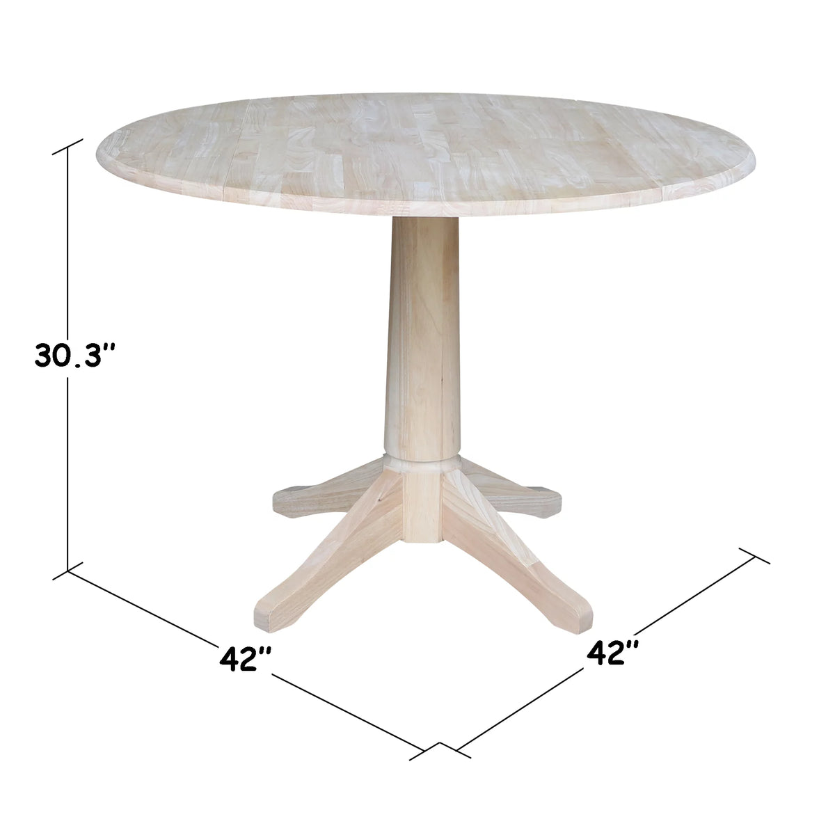 42" Round Solid Wood Dual Drop Leaf Pedestal Table R71045