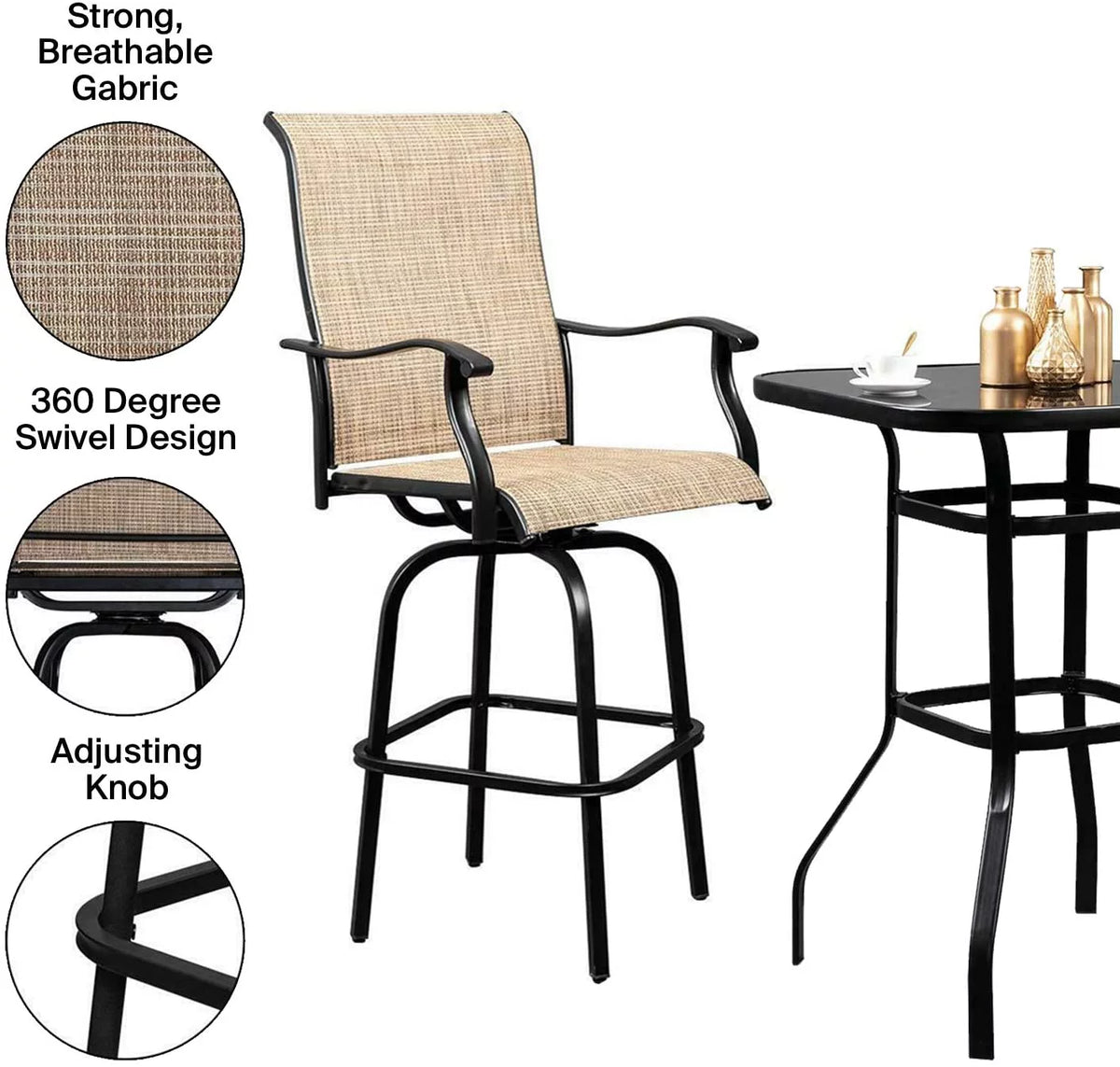 3 Piece Swivel Stools Set with Dining Chairs and Cafe Table S649456
