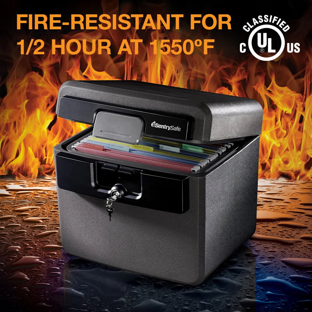 Fire-Resistant Water-Resistant Key Lock Safe Box 0.65 cu. ft. W60189