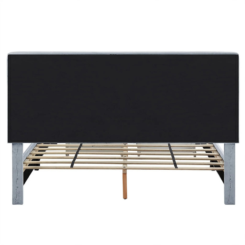 Light Gray Fabric Queen Bed with 2-Drawer M529413