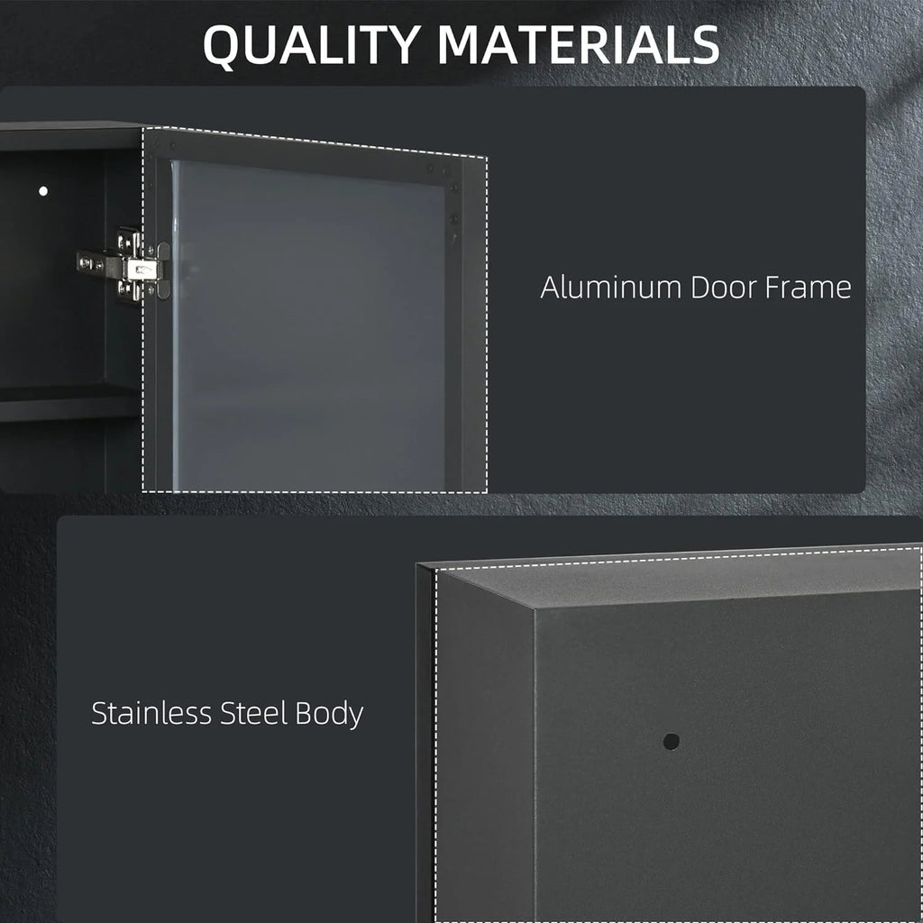 Black Stainless Steel Wall-Mounted Medicine Cabinet with Mirror T477777