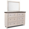 Distressed White Brown 6 Drawer Wood Dresser and Mirror Q5203