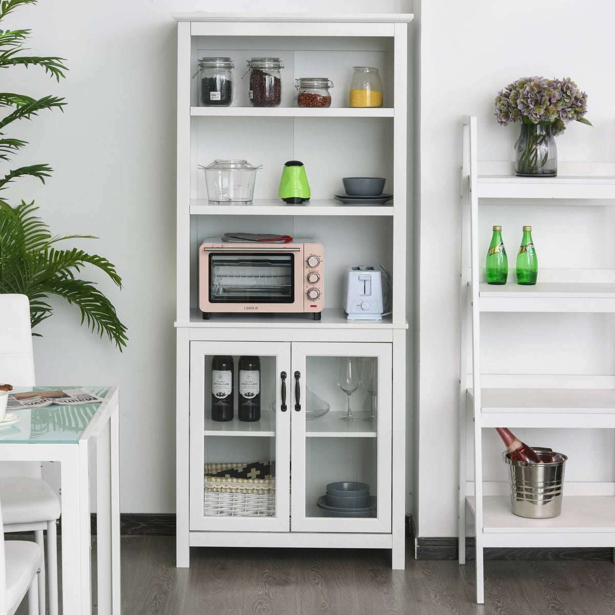 White Storage Cabinet Bookcase with Adjustable Shelves T1417