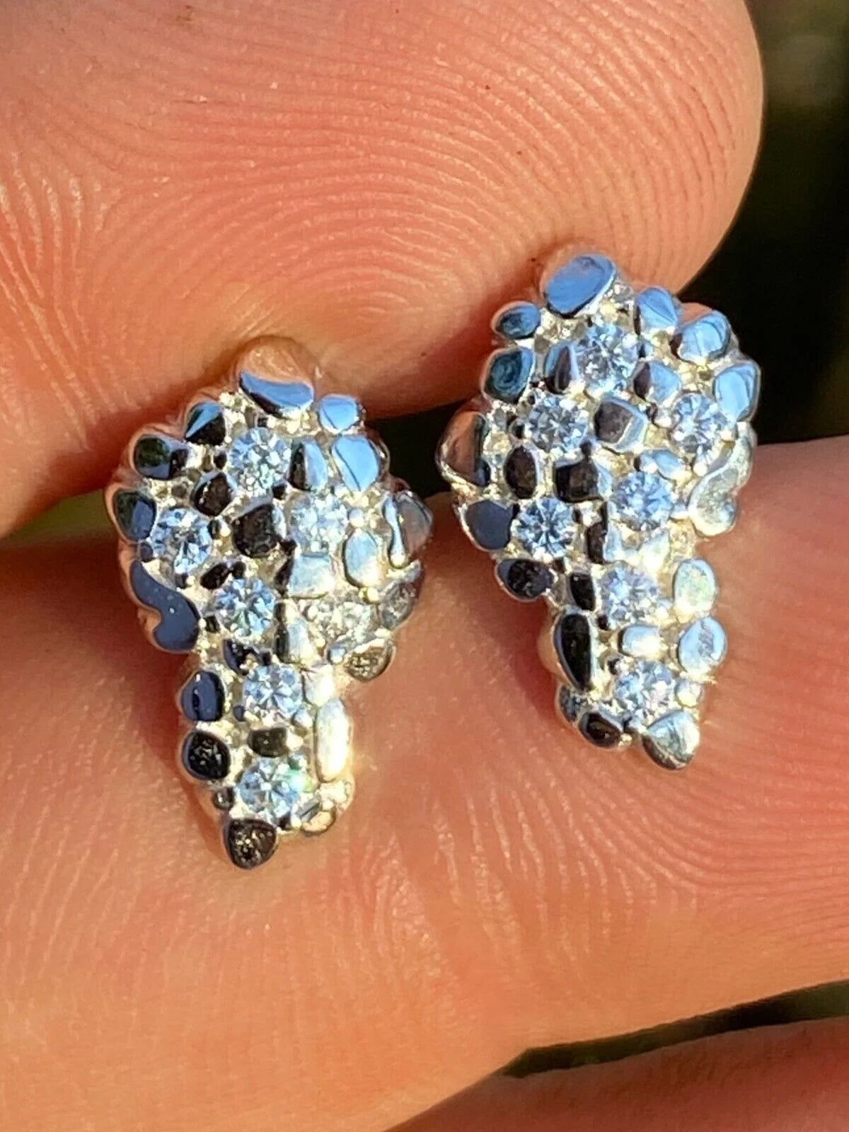 Mens 925 Sterling Silver CZ Stud Earrings T3183