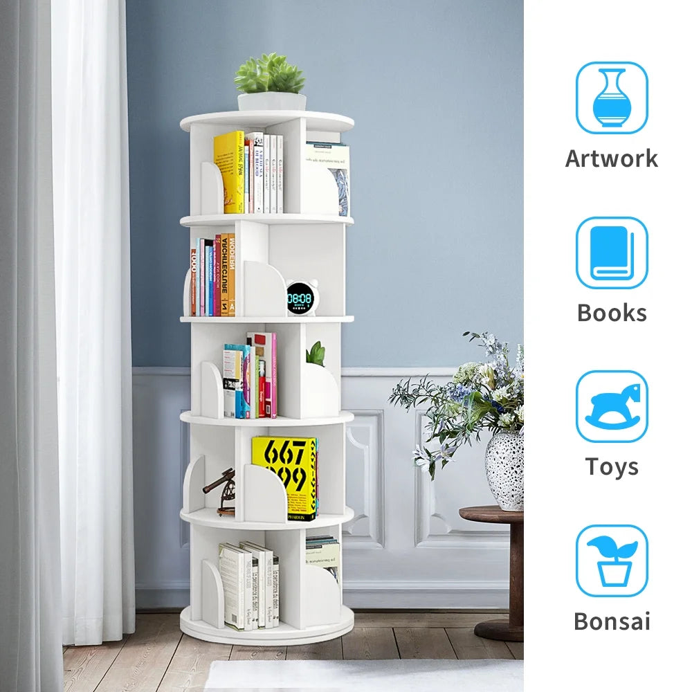 5 Tier Rotating Bookshelf White J75079