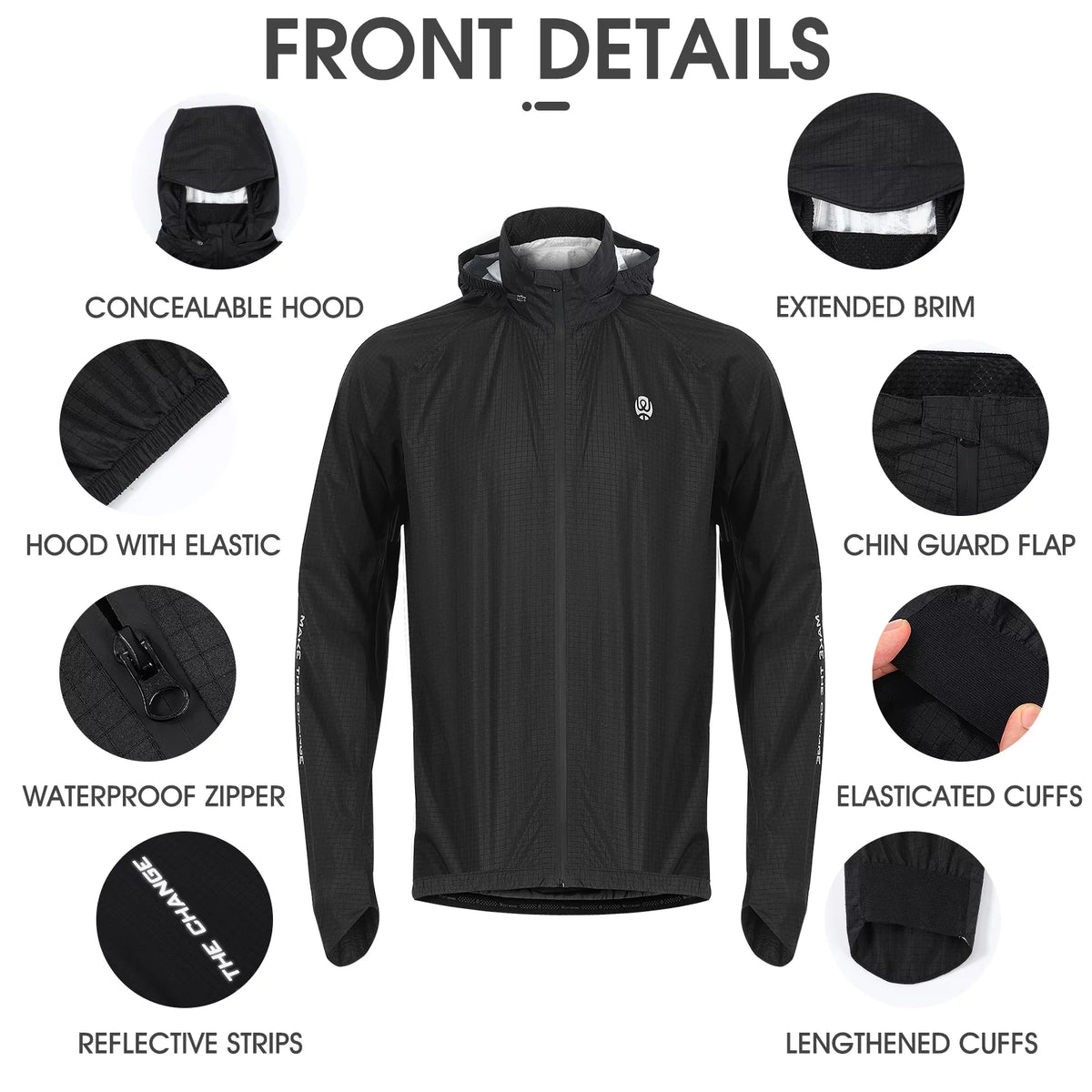 Black Windproof Cycling Jacket S24383