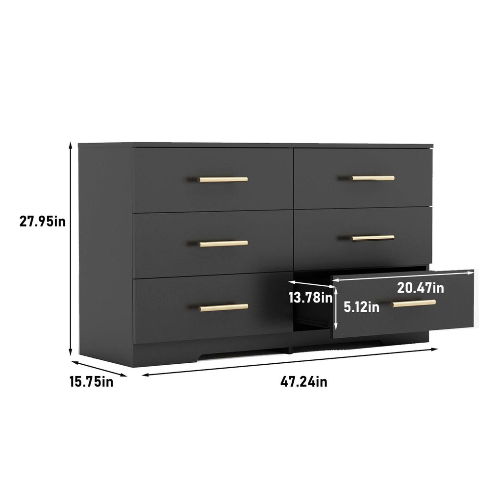 Black 6 Drawer Dresser S734