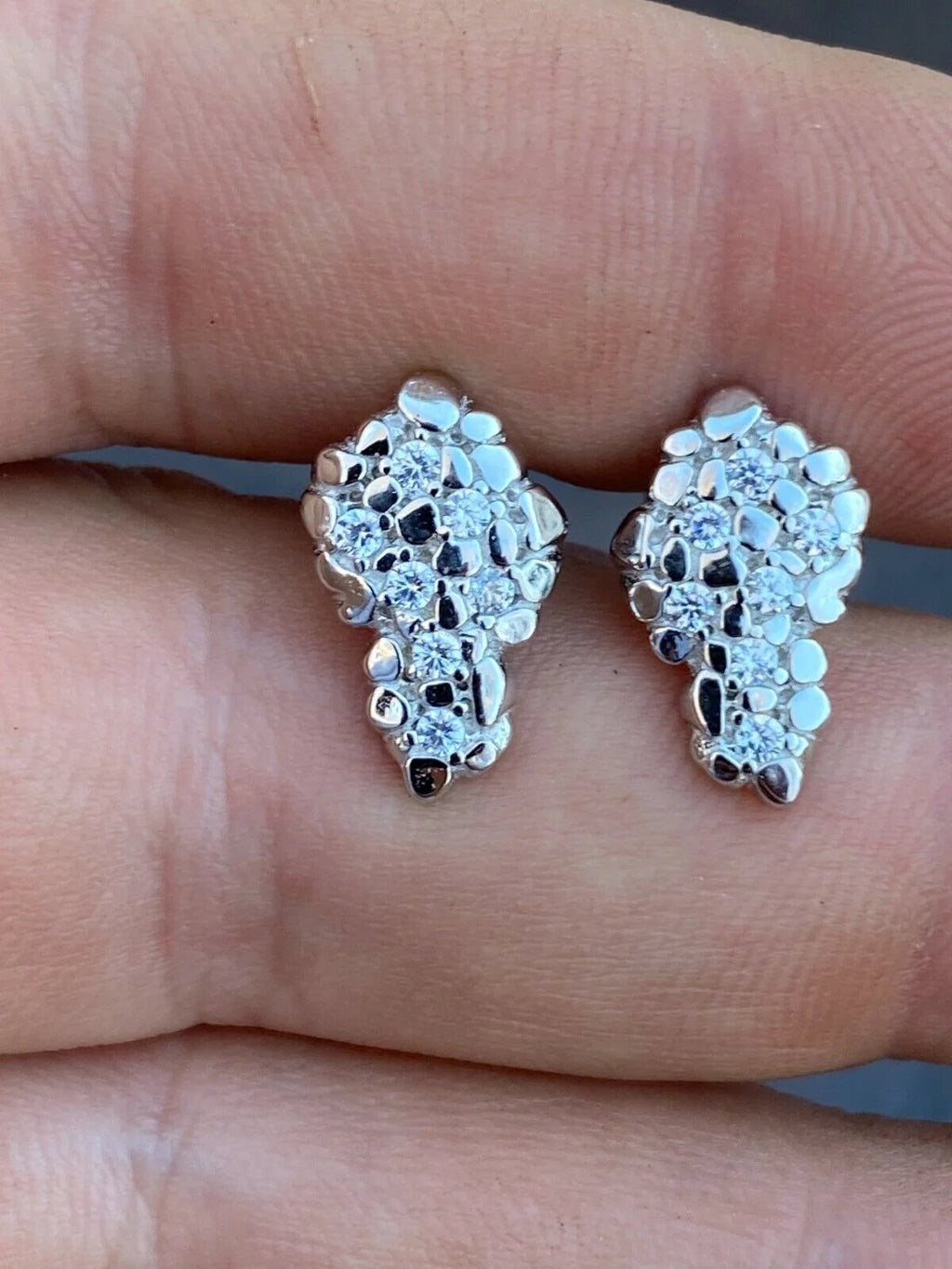Mens 925 Sterling Silver CZ Stud Earrings T3183
