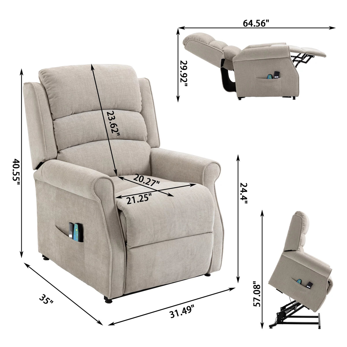 Beige Chenille Knit Power Lift Recliner Chair S822092