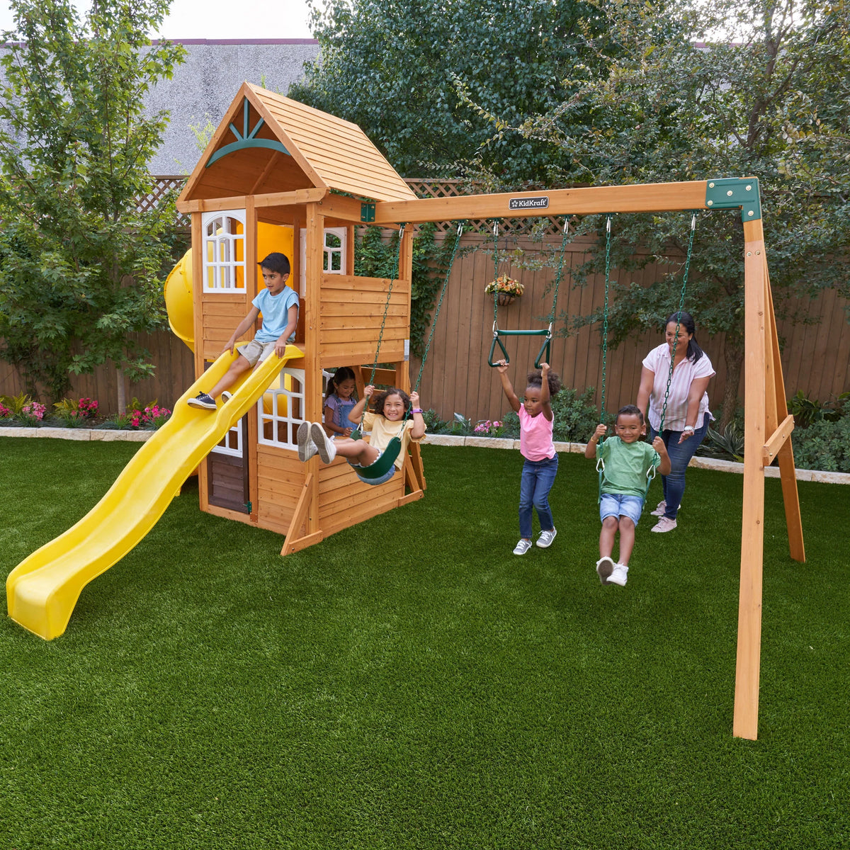 Wooden Swing Set with Slide and Play Kitchen V87360