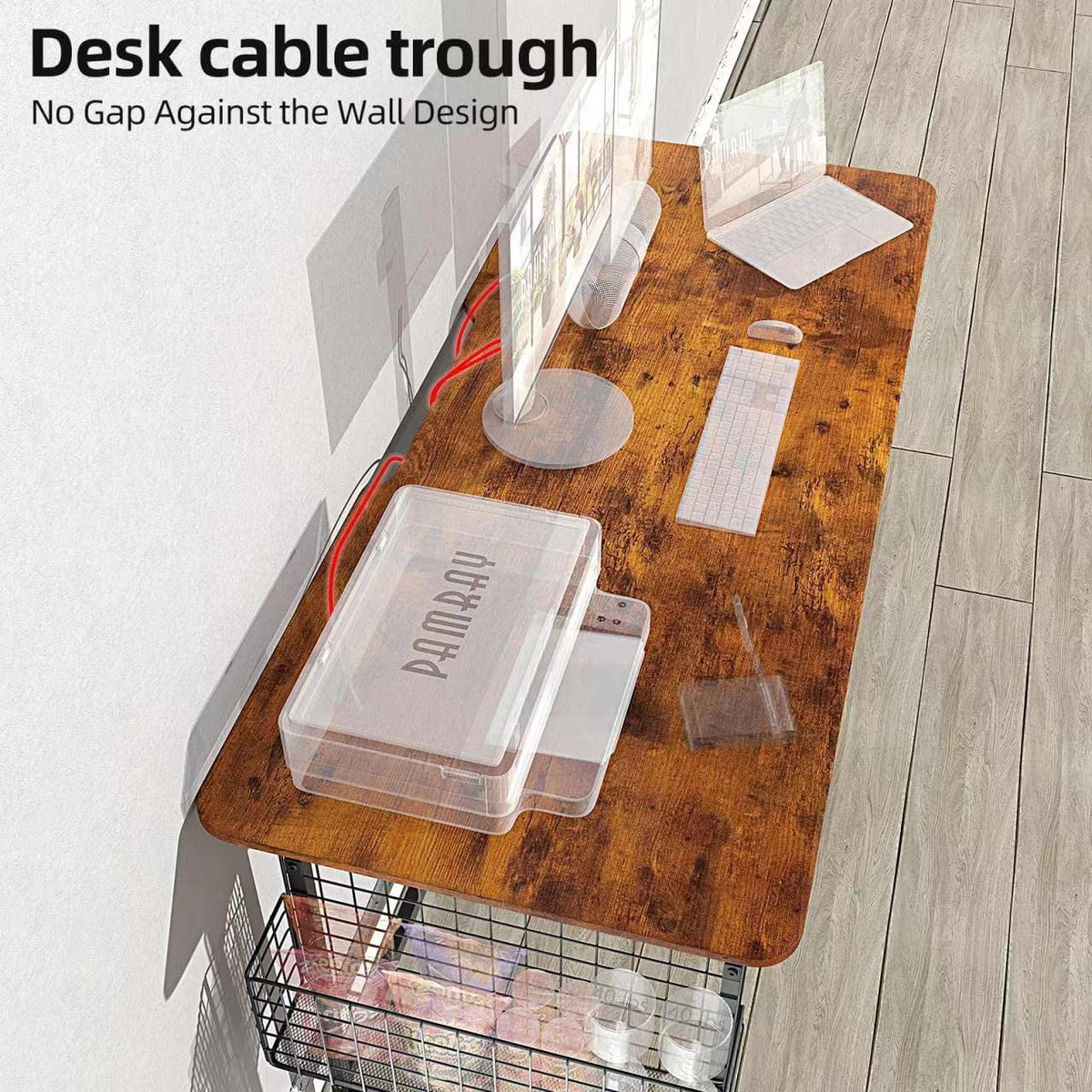 40 inch Computer Desk with Outlet USB Charging Port Brown Q600225