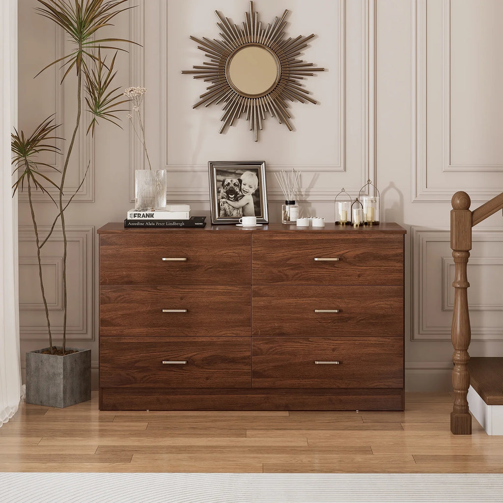 Black 6 Drawer Wood Double Dresser Y28664