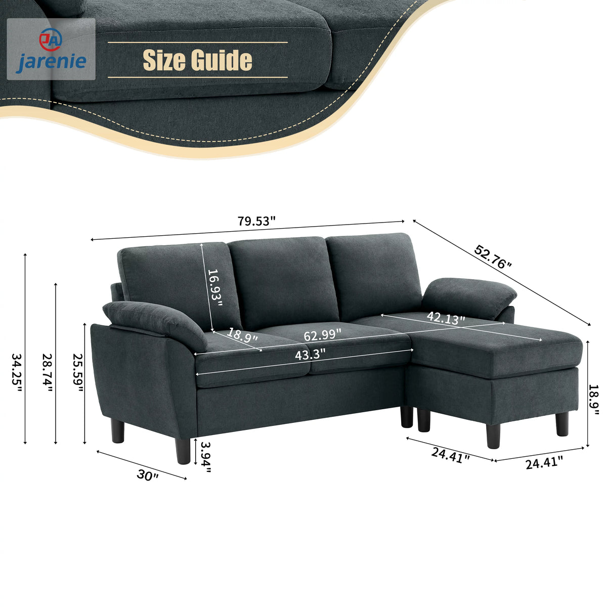 Modern Fabric L-Shaped Sectional Sofa with Ottoman F9262