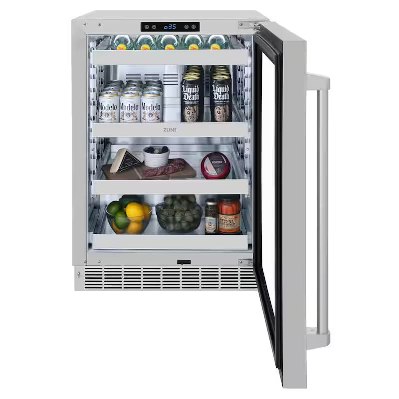 24 in. Single Zone 151-Can Beverage Fridge with Glass Door in Stainless Steel Q394126