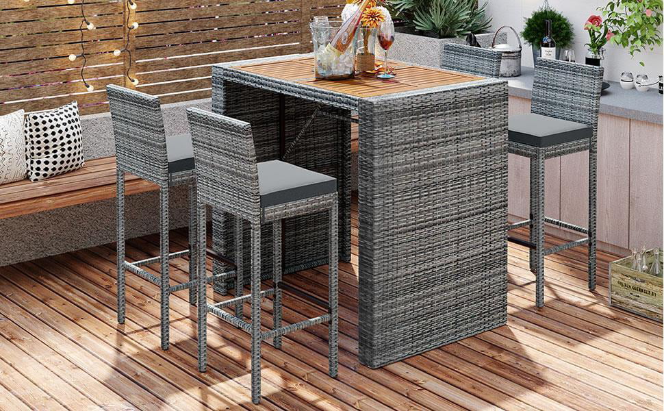 5-pieces Outdoor Patio Wicker Bar Set L267827