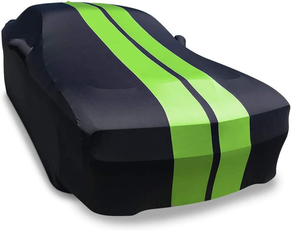 Indoor Stretch Satin Car Cover Black with Gray Stripes Z595