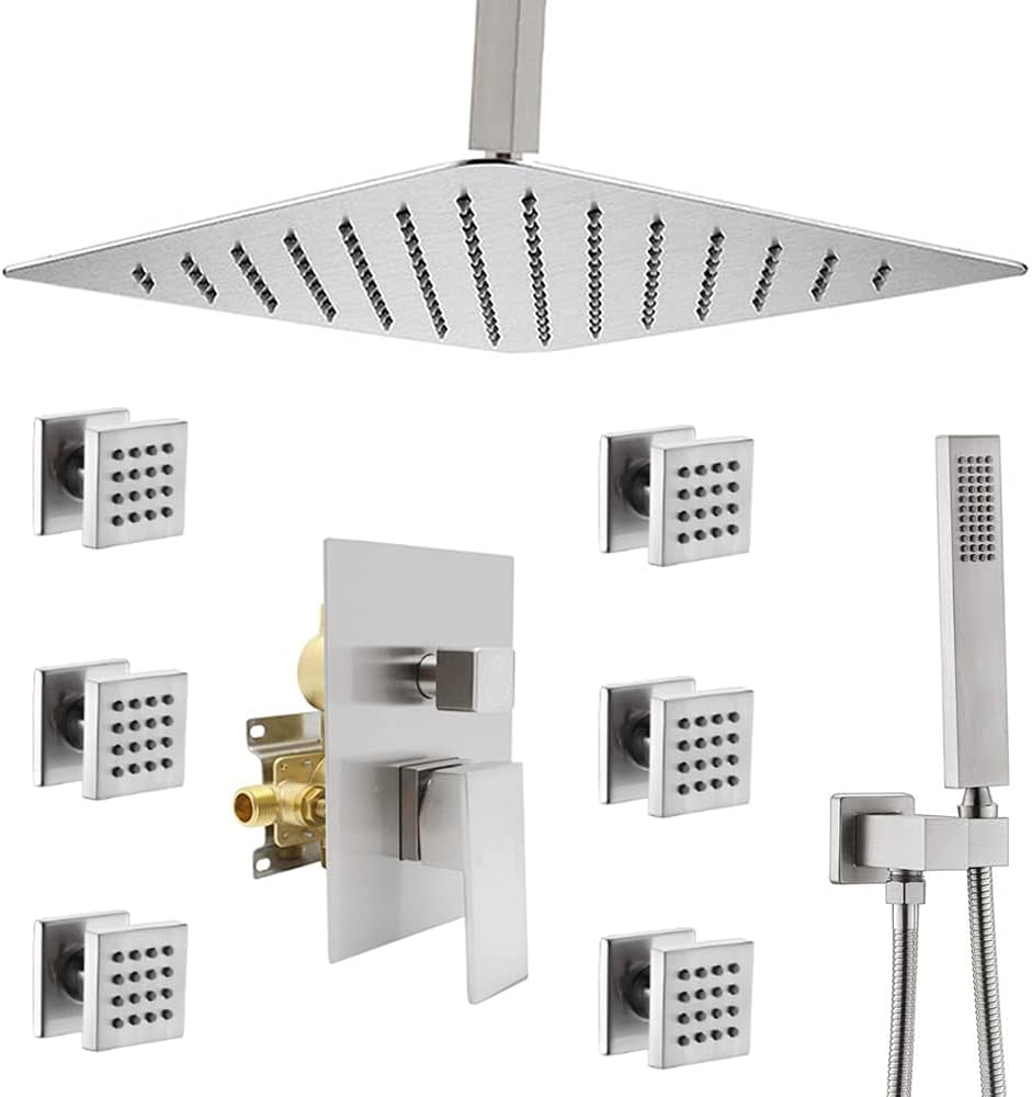 12 Inch Brushed Nickel Rain Shower System with Handheld Shower L759