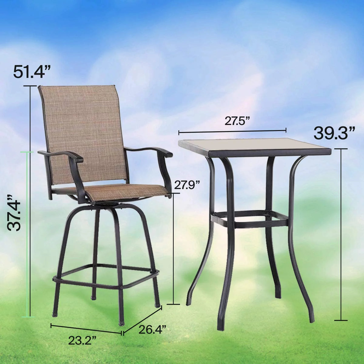 3 Piece Swivel Stools Set with Dining Chairs and Cafe Table S649456