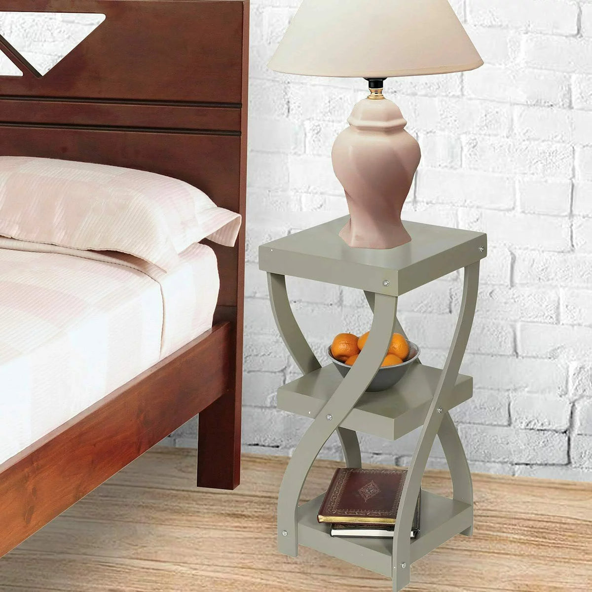 Gray 3 Tier Wooden Side Table with Shelves V833396