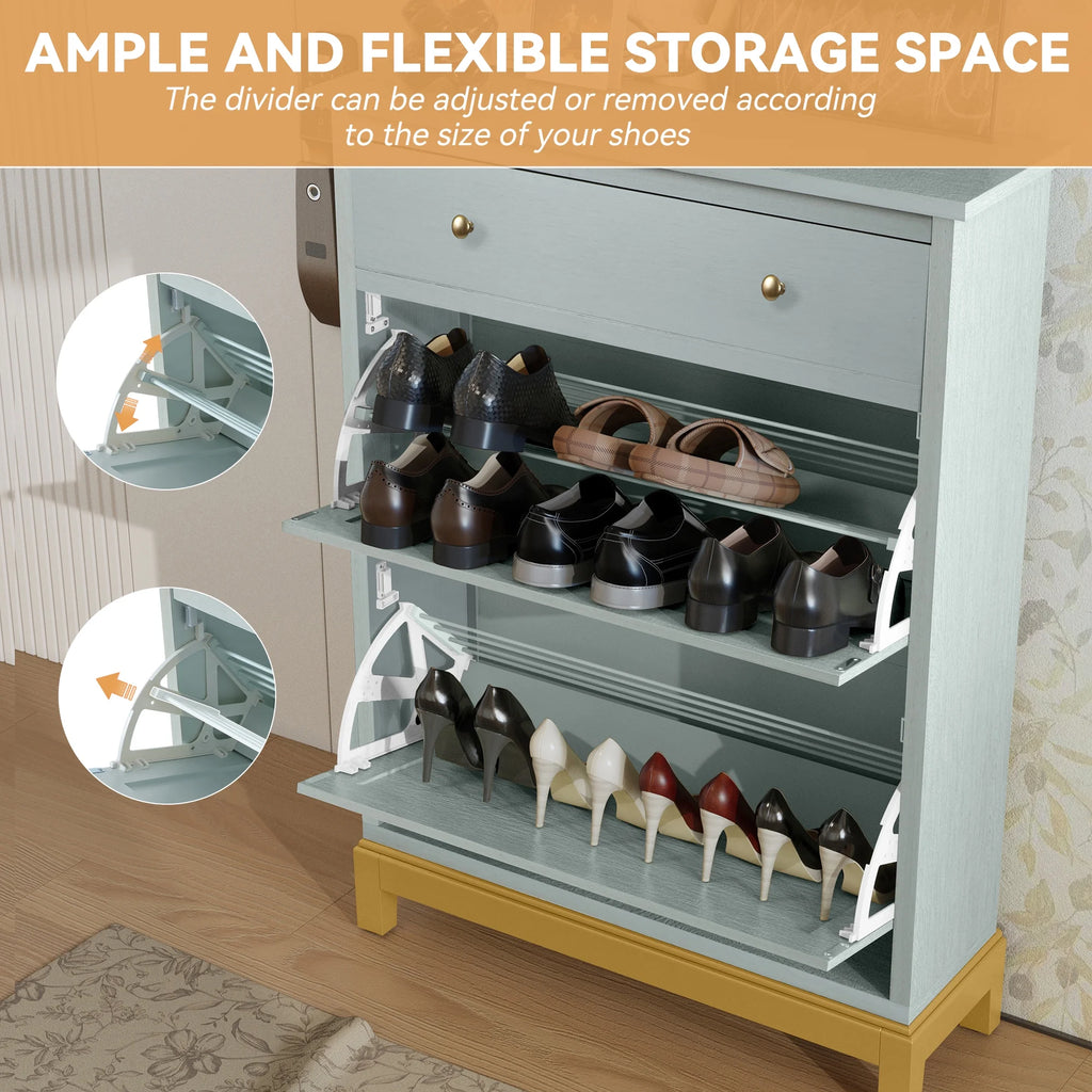 Green Shoe Cabinet with 2 Flip Doors 1 Drawer V68229