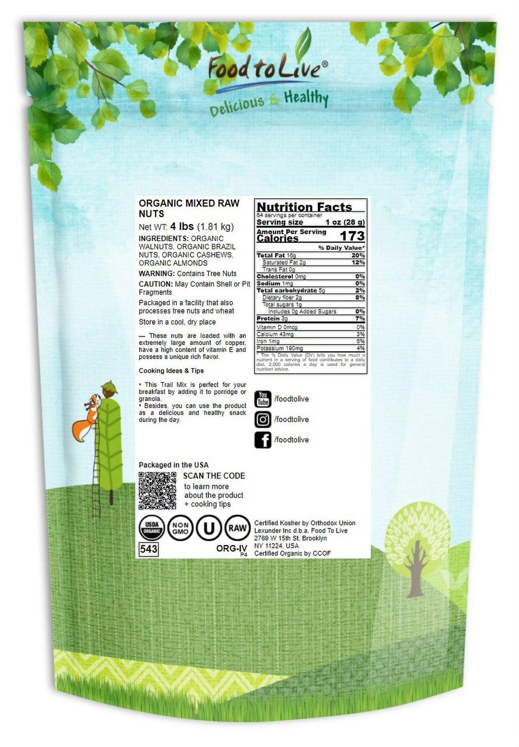 Certified Organic Mixed Raw Nuts 4 Pounds T2722