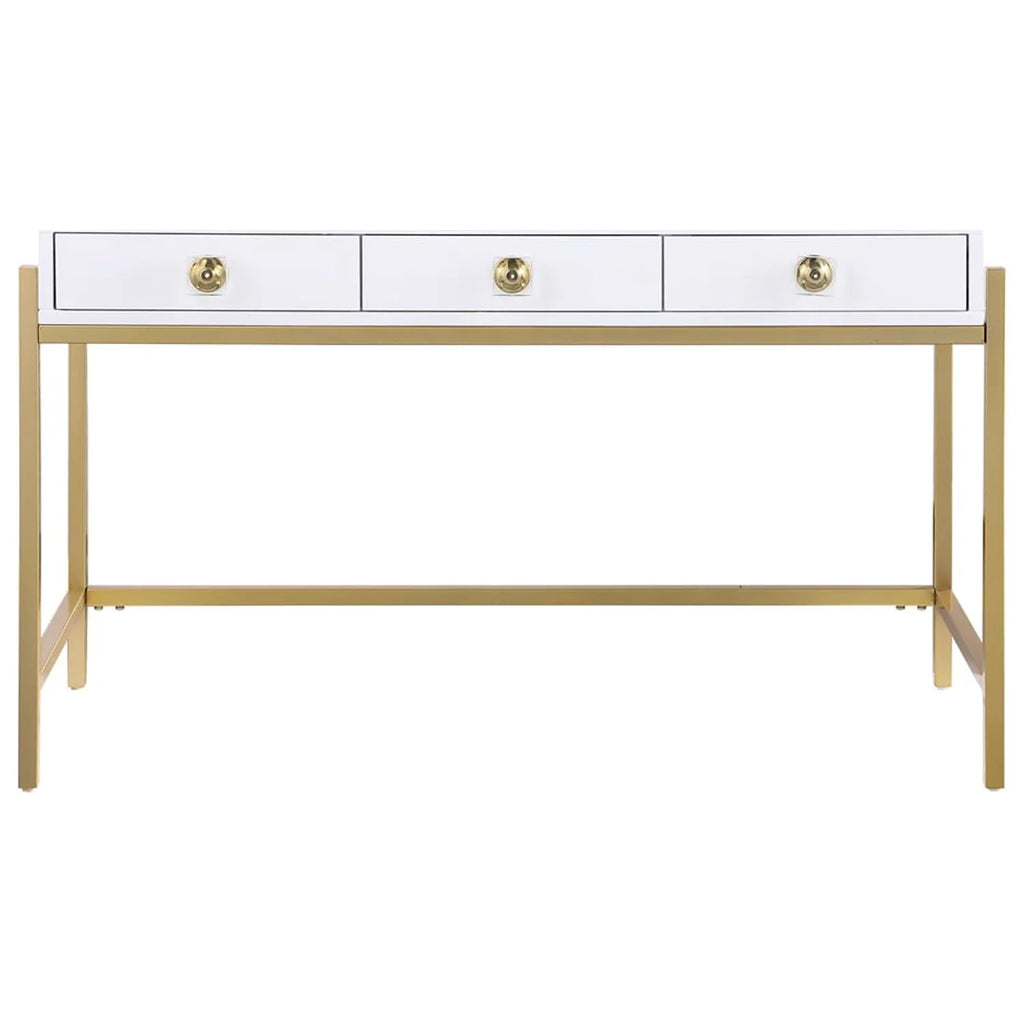 White Lacquered Computer Desk with Gold Frame Q8582