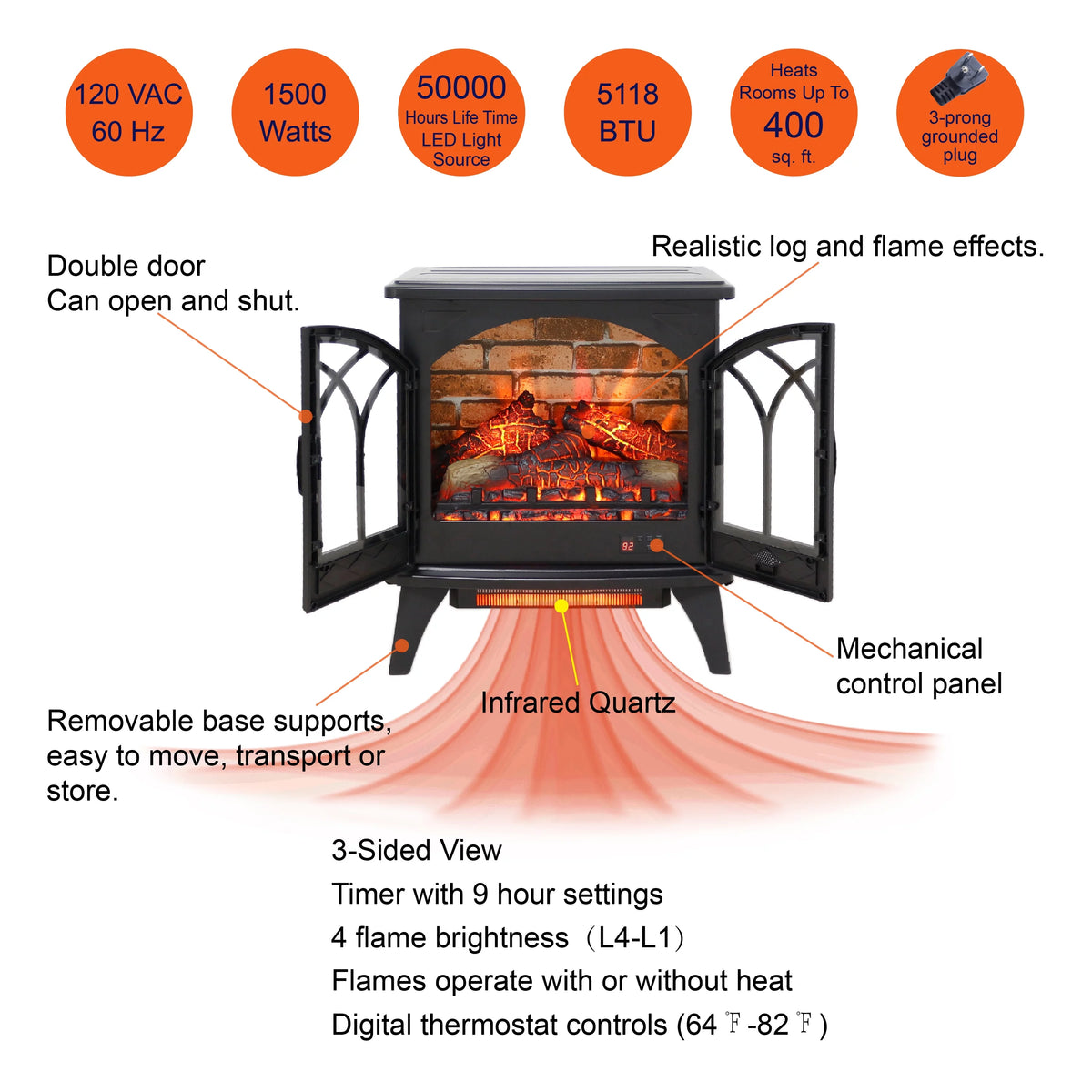 24 Inch 3D Infrared Electric Stove Y8095