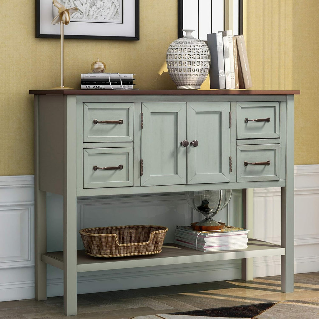 Green Wood Console Table with Drawer and Bottom Shelf S64167