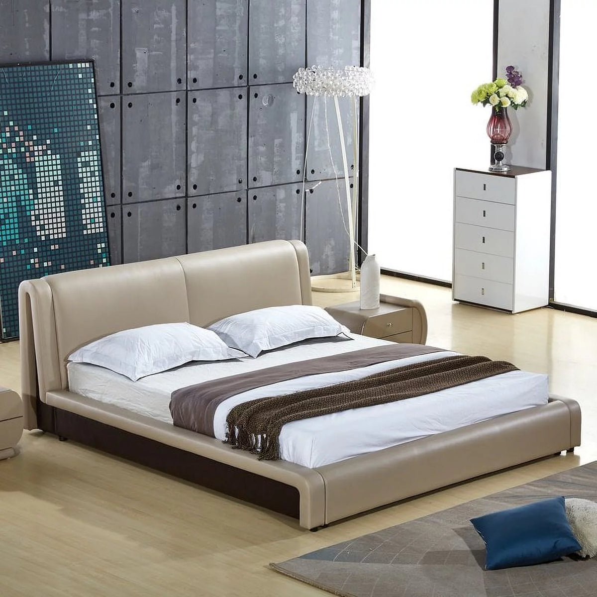 Upholstered Faux Leather Platform Bed I246