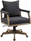Black Boucle Desk Chair with Wheels and Wood Legs F6286