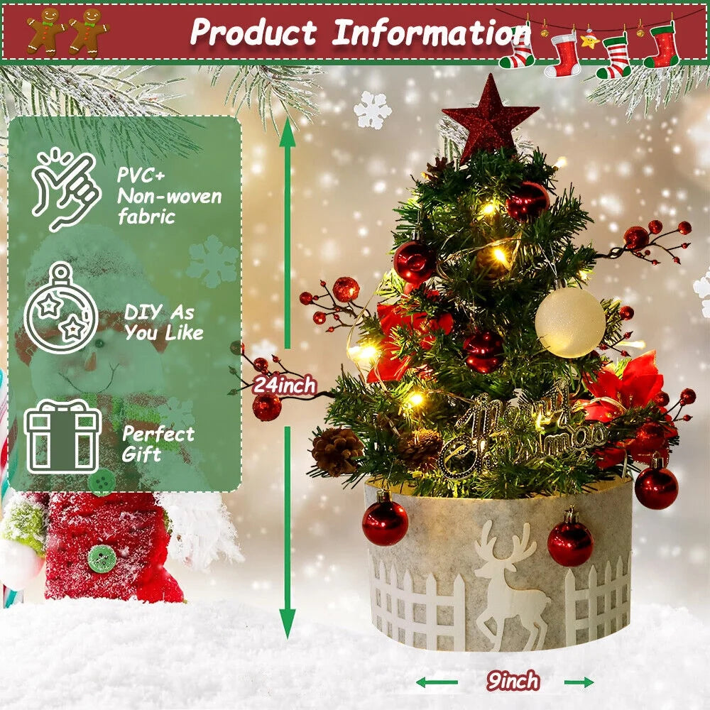 2ft Artificial Mini Christmas Pine Tree with Lights D256