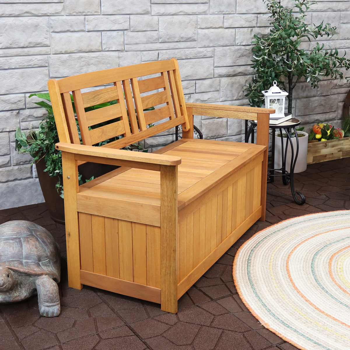 Meranti Wood 2-Person Garden Storage Bench L369