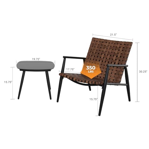 Brown 3 Pieces Wicker Patio Chairs Set with Side Table M884650
