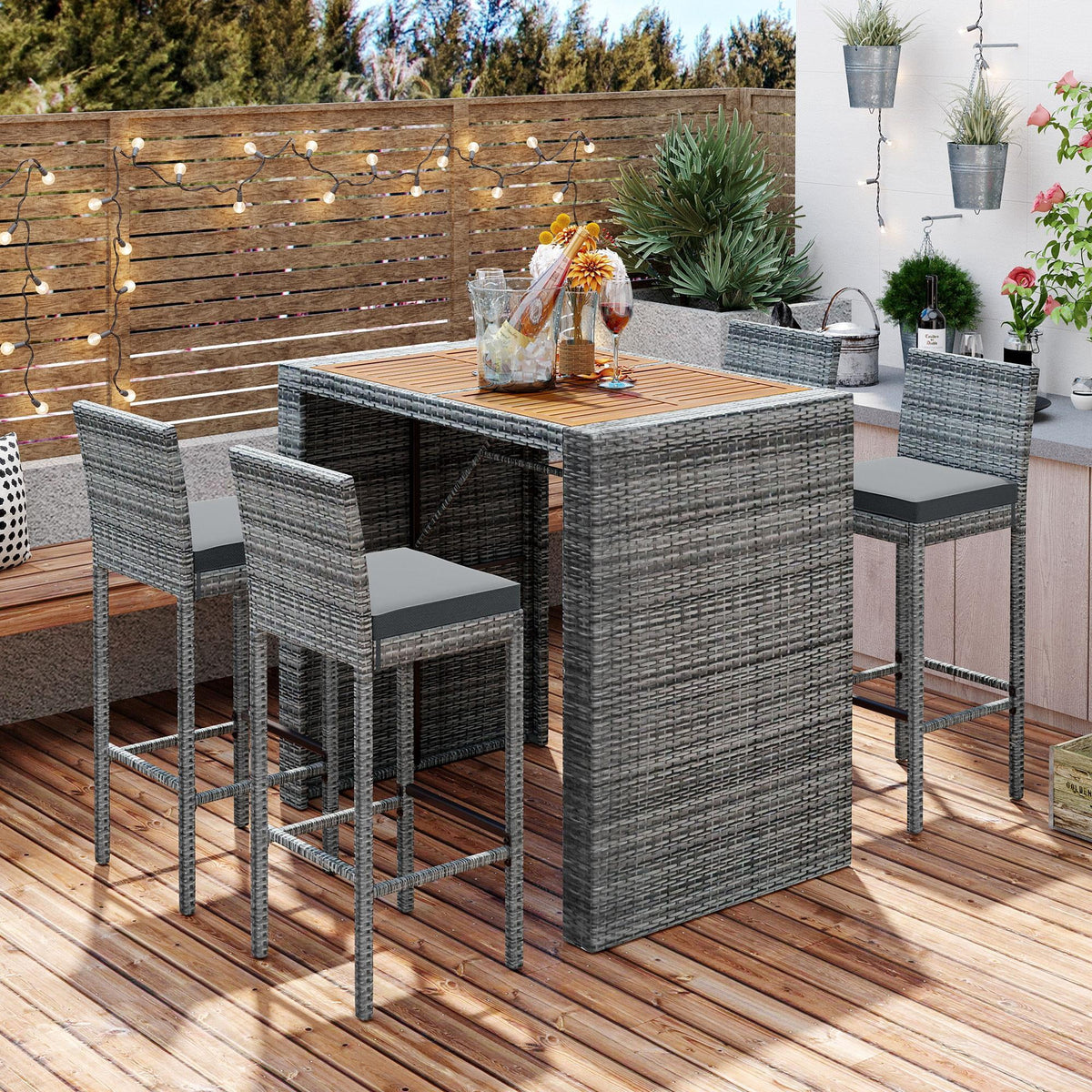 5-pieces Outdoor Patio Wicker Bar Set L267827