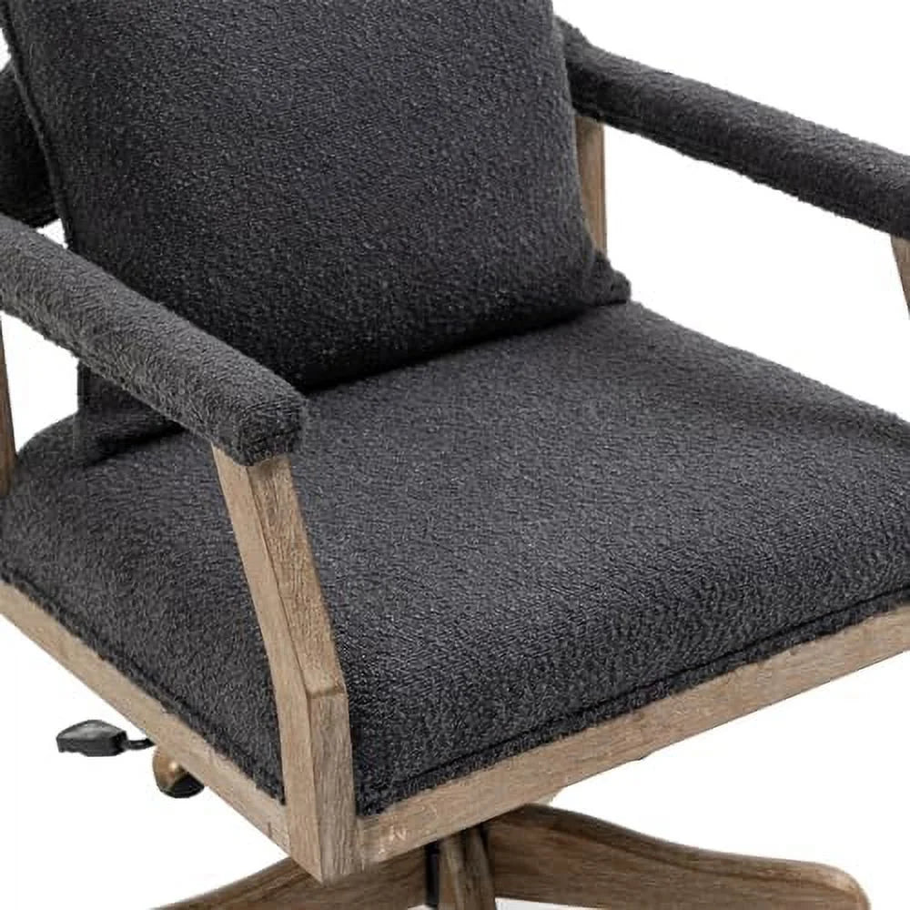 Black Boucle Desk Chair with Wheels and Wood Legs F6286