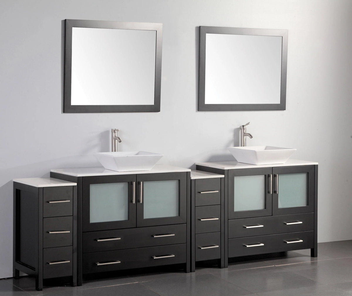 96 in. Double Sink Vanity Cabinet with Ceramic Vessel Sink & Mirror Q875