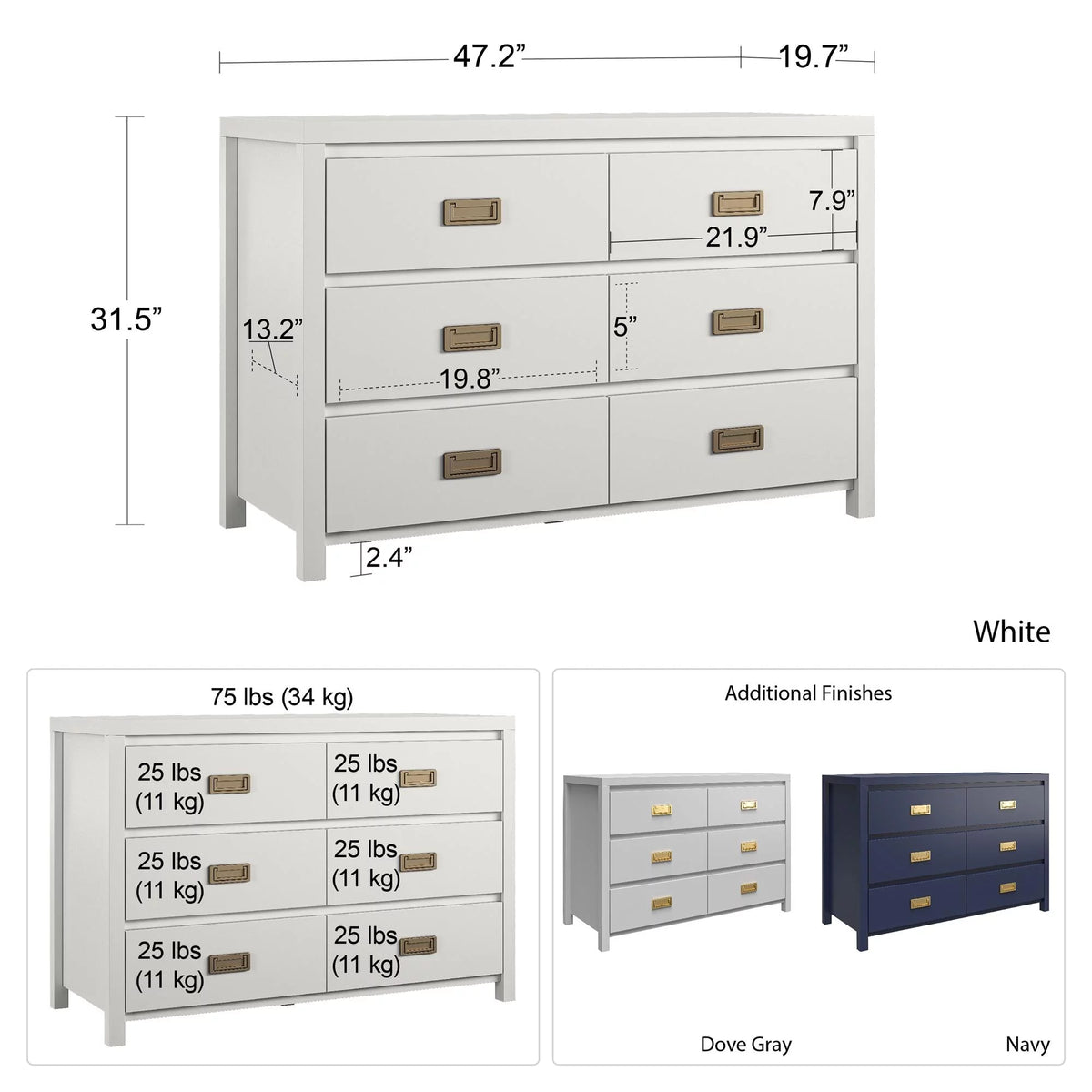 White 6 Drawer Kids' Dresser L605239