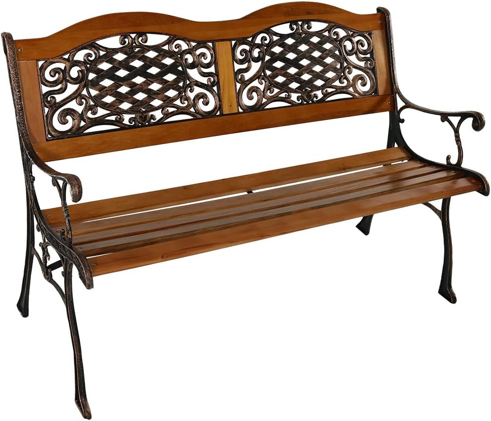 2-Person Cast Iron and Wood Garden Bench P732493