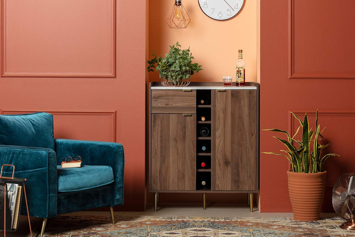 Natural Walnut Buffet with Faux Carrara Marble H85770