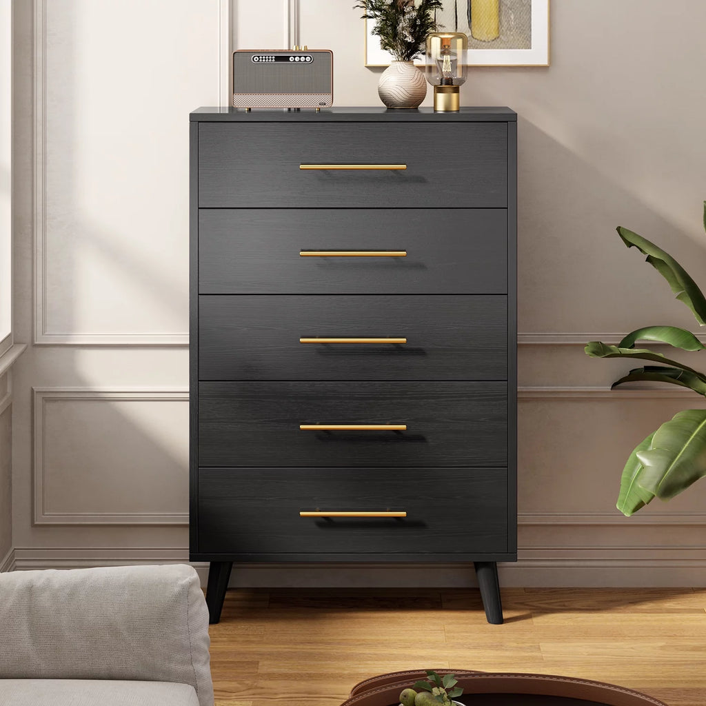 White 5 Drawer Dresser with Metal Handles X28952