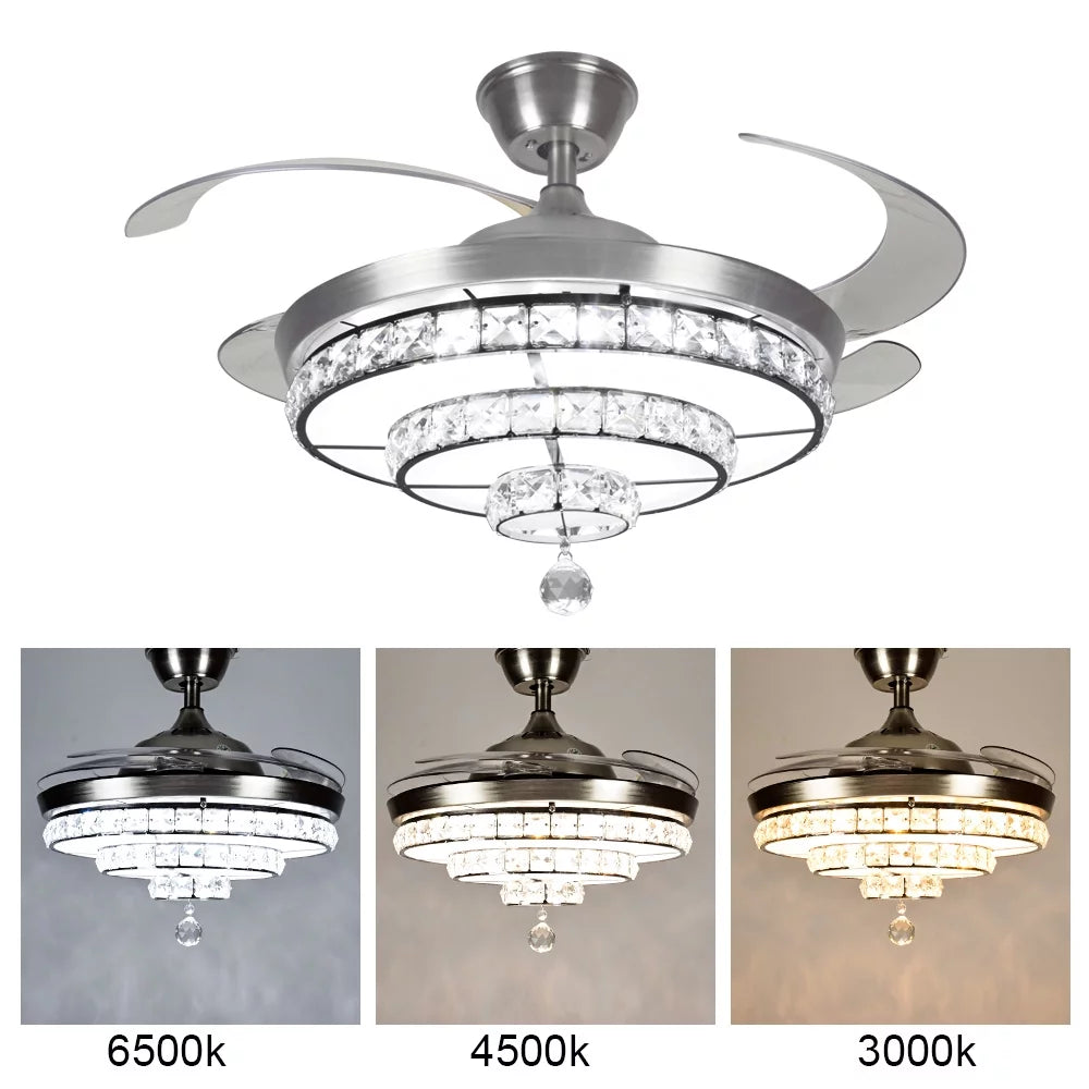 Crystal Ceiling Fan with Light and Remote, 3-Blade K966647