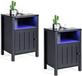 Nightstand with LED Lights and Charging Station Grey J583959