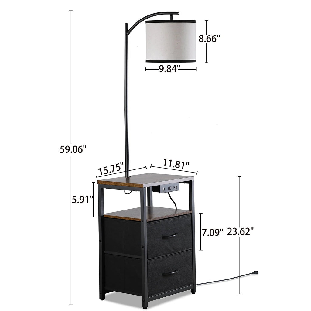 Black Floor Lamp with Table and 2 Drawers Y1456