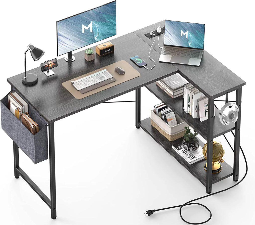 L Shaped Desk with Power Outlets & LED Lights G650