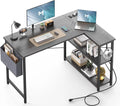 L Shaped Desk with Power Outlets & LED Lights G650
