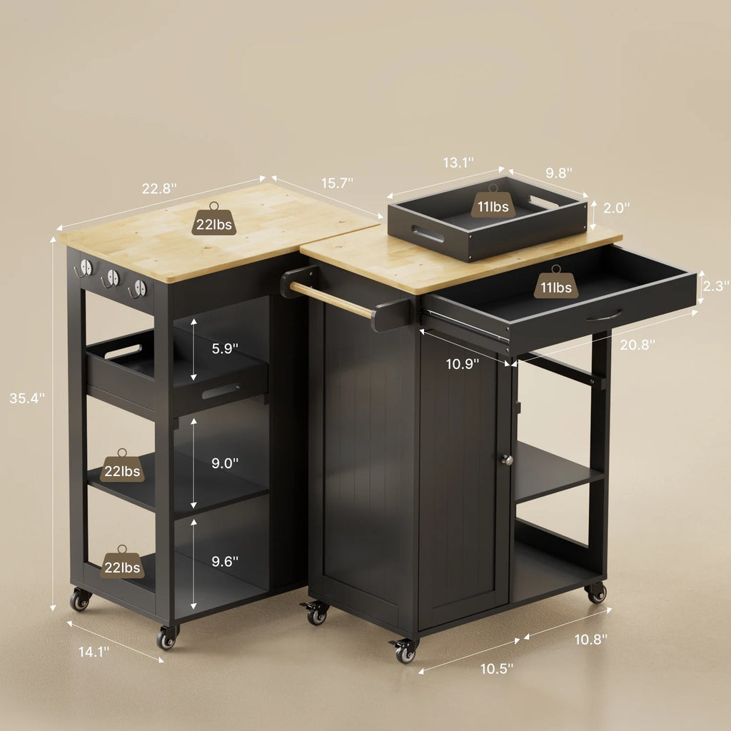 Black Kitchen Island Cart with Drawer and 3 Open Storage Shelves D727711