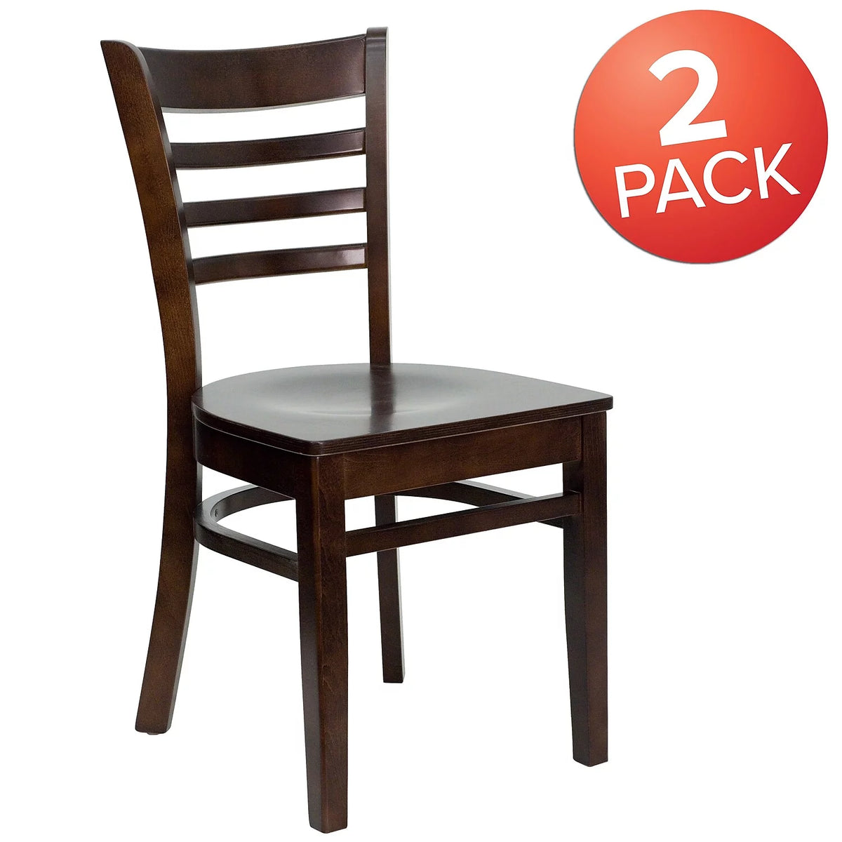 2 Pack Ladder Back Walnut Wood Chair X7848